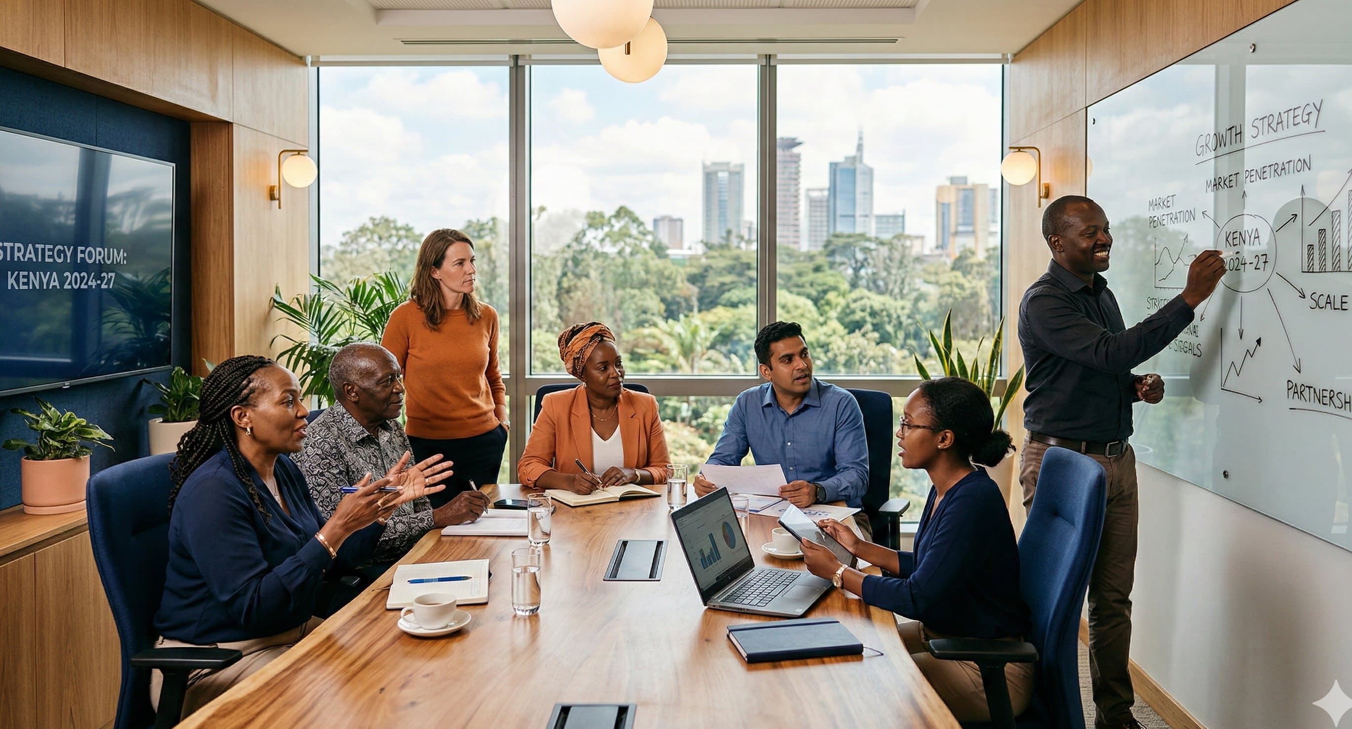 Business leaders collaborating in a modern Nairobi boardroom